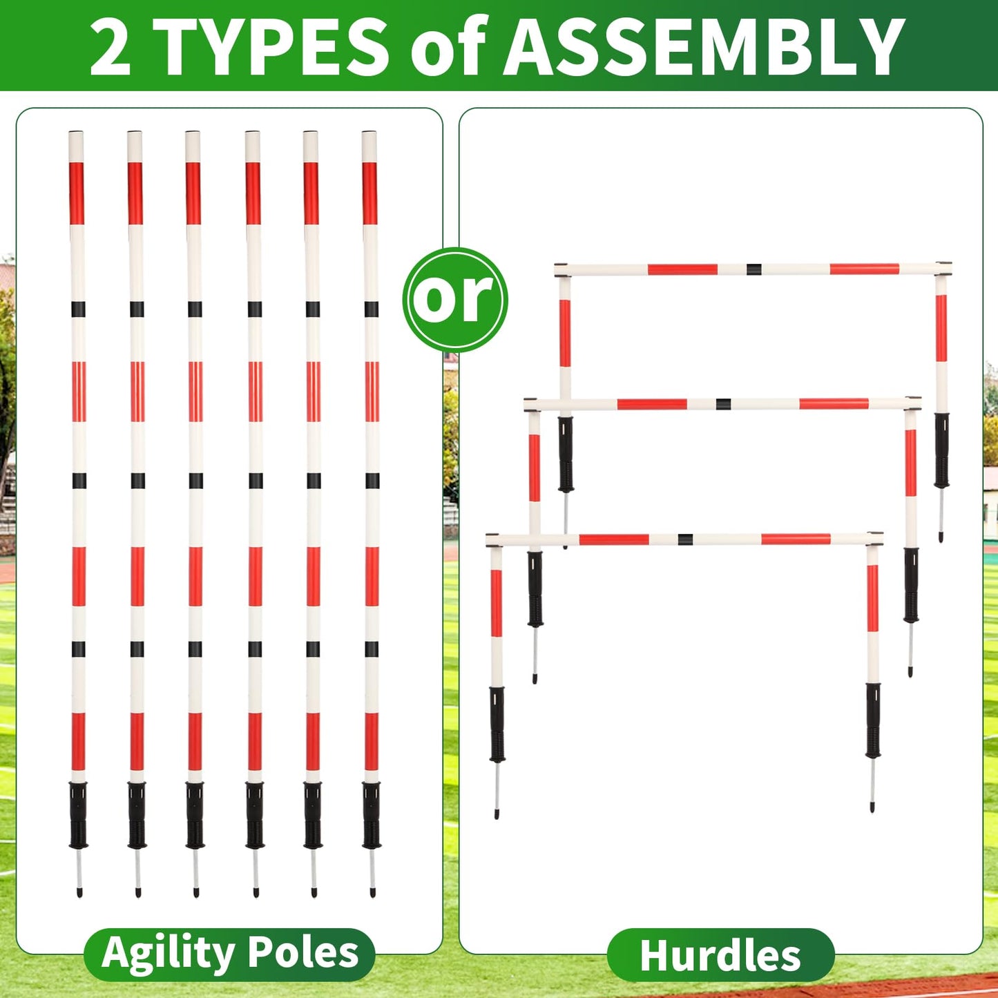 Soccer Agility Training Poles Equipment with Bag, 6 Agility Poles, 3 Horizontal Sticks,1 Agility Ladder with Bag, 10 Soccer Cones, Multifunctional Speed Training Equipment for Youth Adults
