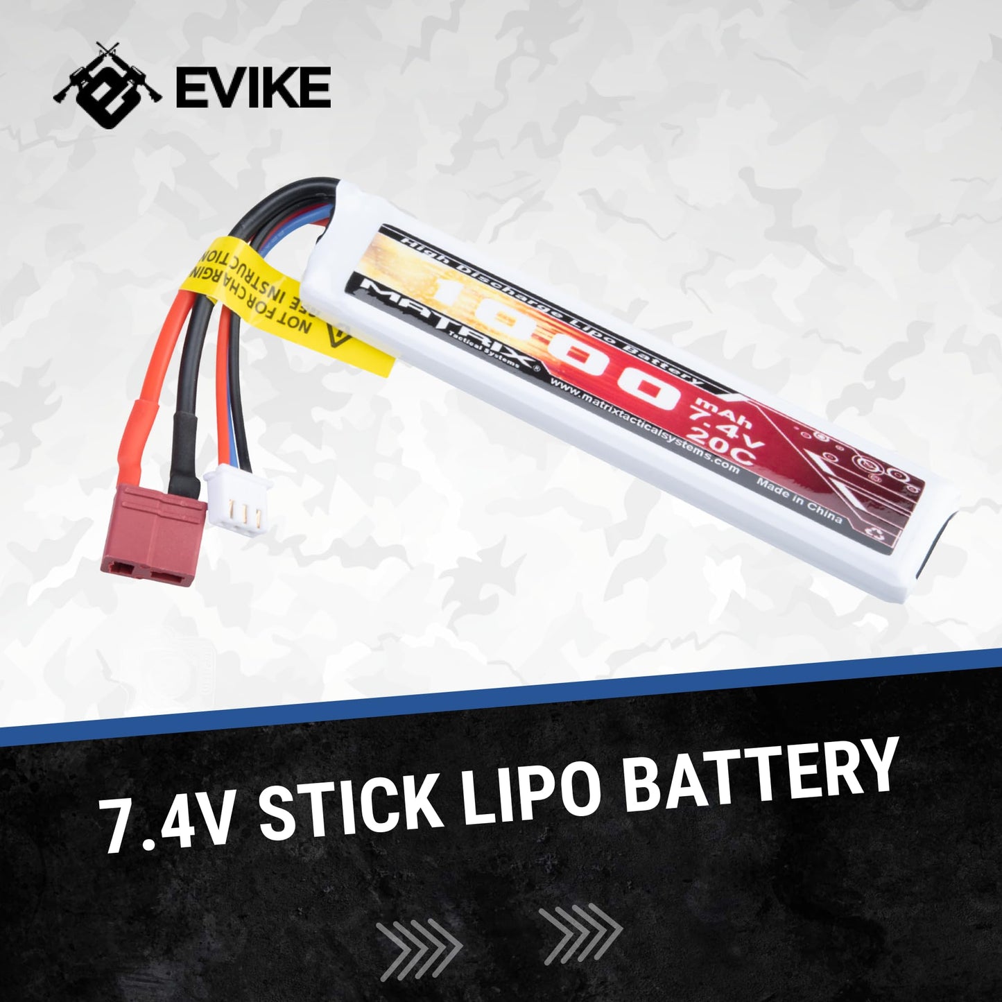 Evike Airsoft - Matrix High Performance 7.4V Stick Type Airsoft LiPo Battery (Model: 1000mAh / 20C / T-Plug & Short Wire)