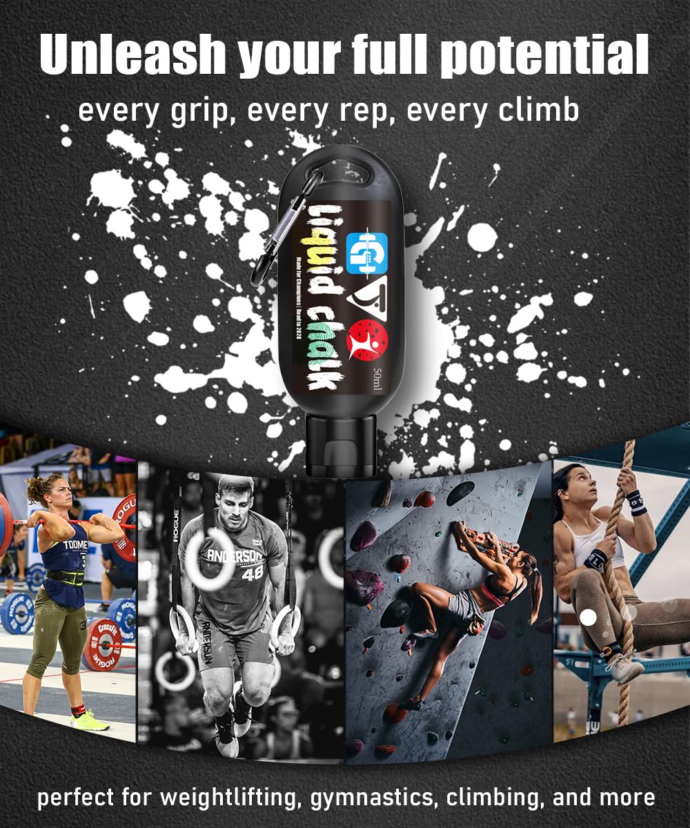 GJQ Liquid Chalk Mess-Free Gym Chalk 7’s Quick-Drying for Weightlifting, Gymnastics, Rock Climbing, Pole Dancing Sweat Resistant and Long Lasting for Stronger Hand (5 * 1.69OZ)