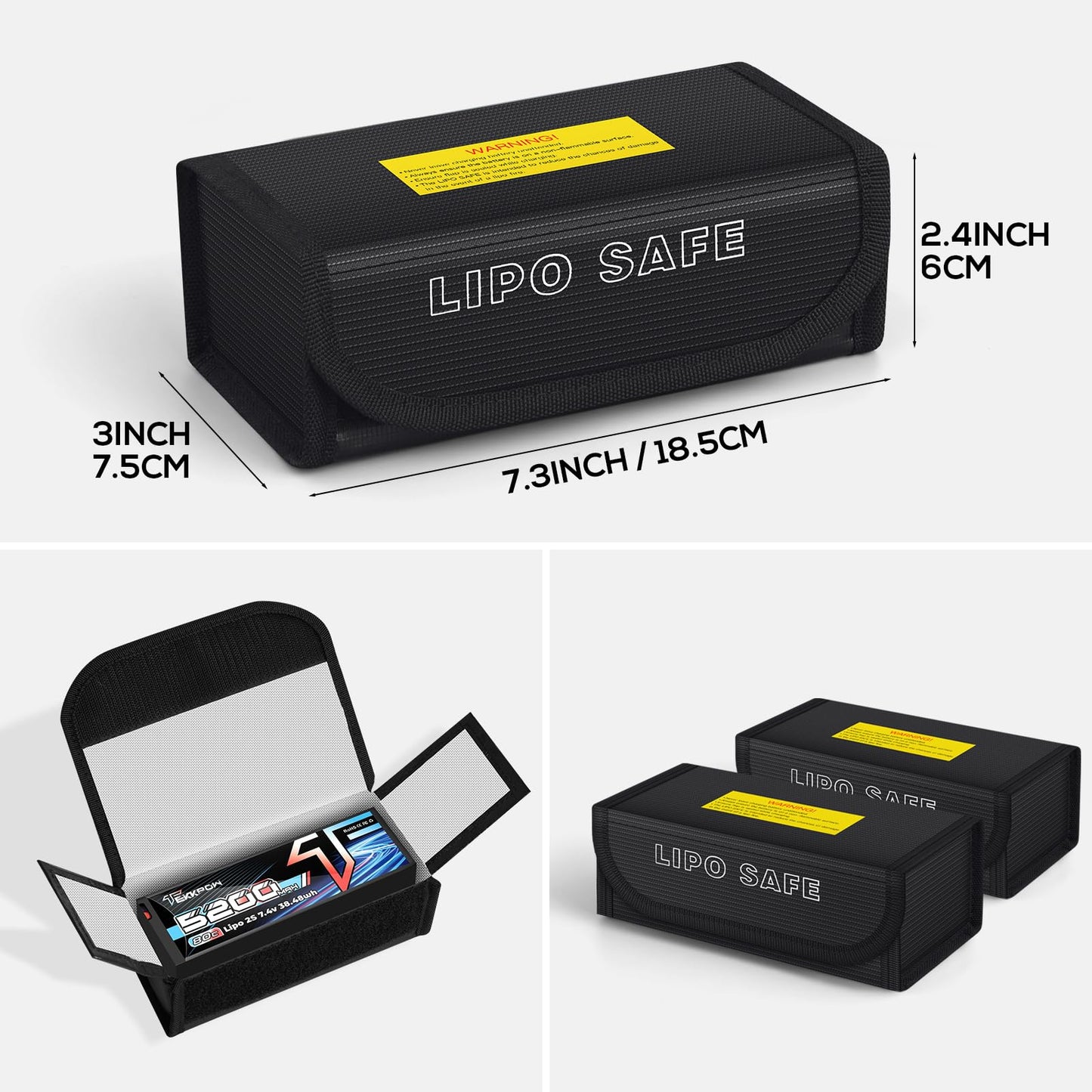 PAWBOSE 2pcs Lipo Battery Bag, Fireproof Lipo Guard Safe Box, 185x75x60mm Explosionproof Small Charging Case for rc Storage, Lithium ion and Travel Protection