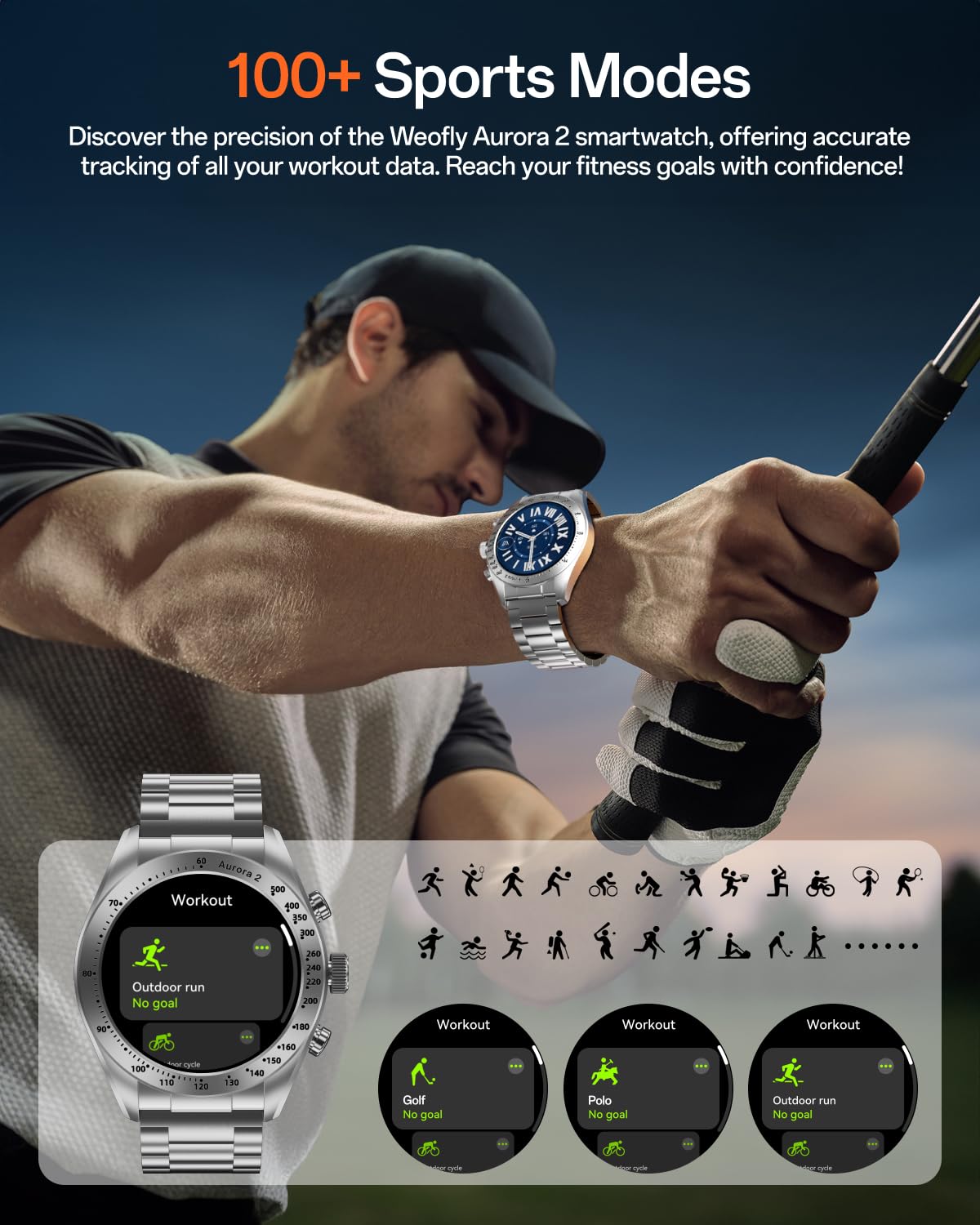 Weofly Aurora 2 Smart Watch for Men Answer/Make Call, 1.32" AMOLED HD Screen Mens Luxury Watch, 350mAh Smartwatch Heart Rate Blood Oxygen Sleep Monitor Pedometer, 3 Strap Connection Adapters (Silver)