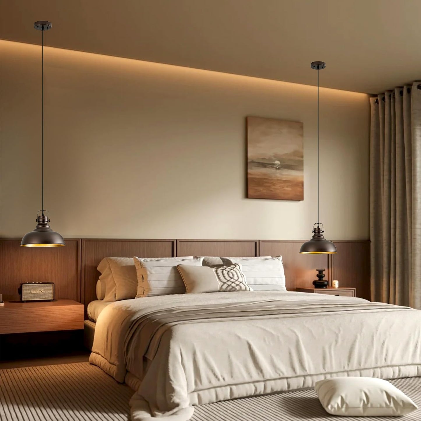 Refice 3 Packs Farmhouse Pendant Lights, Oil Rubbed Bronze Pendant Lighting, lsland Pendant Lights for Kitchen lsland lndustrial Adjustable Height Dome Hanging Lights for Barn, Dining Room