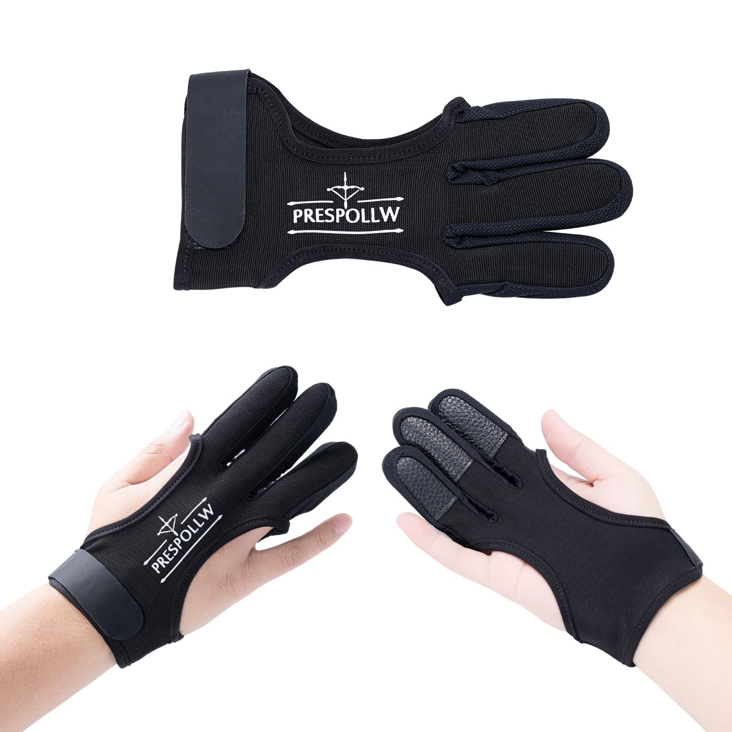 Prespollw Archery Glove Three-Finger Guard – Protective Shooting Glove for Men & Women, Ideal for Recurve & Compound Bow Hunting and Target Practice (Large)