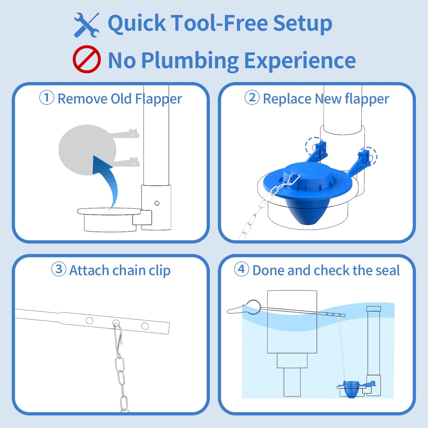 Toilet Flapper Replacement Kit, 2 Inch Universal Toilet Tank Flapper Fit for Kohler American Standard Fluidmaster Toto Gerber, Silicone Stopper Flapper with Stainless Steel Chain Water Saving 1Pcs (1)