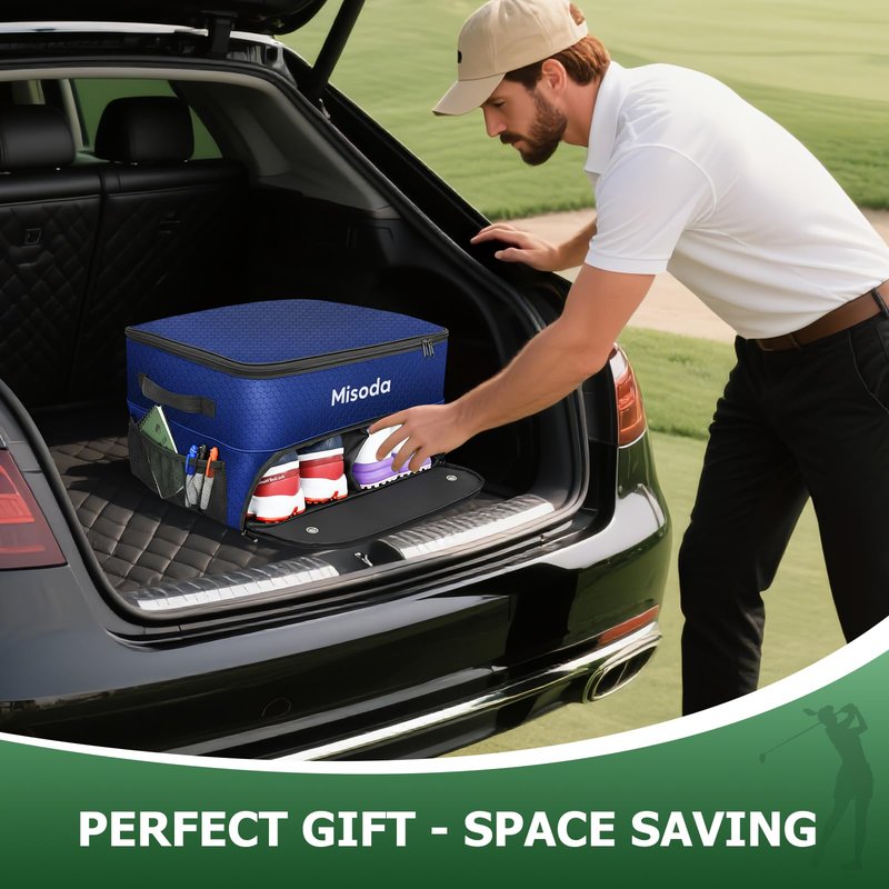 Misoda Golf Trunk Organizer with Shoe Storage, Golf Gifts for Men,2-Pair Capacity, Waterproof Car Trunk Locker Storage Box for Golf Gear and Accessories,Golfer Gifts(Blue) Count