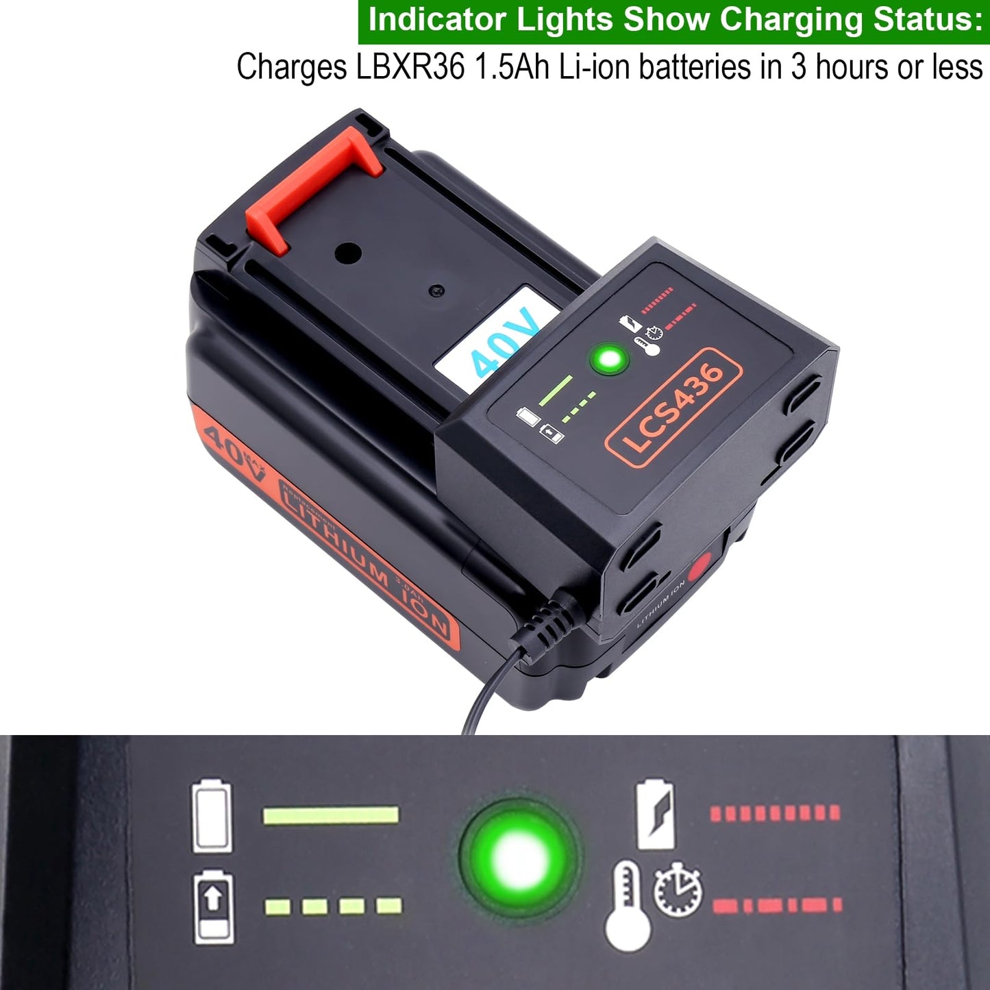 40 Volt Charger Compatible with Black & Decker 36V 40V MAX Battery LBXR36 LBXR2036 LBX1540 LBX2040 LBX2540, LCS436 Charger Compatible with Black and Decker 36V 40V Lithium Battery Charger LCS36 LCS40