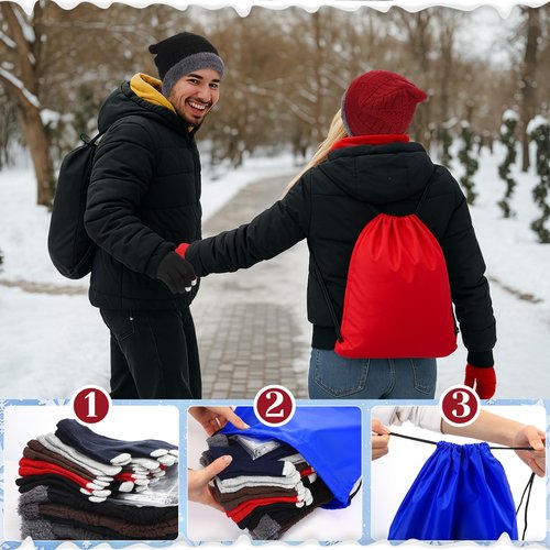 Geyoga 120 Pcs Charity Donation Homeless Care Supplies Bulk Winter Beanie Emergency Blanket Touchscreen Glove Drawstring Bags(Multicolor)