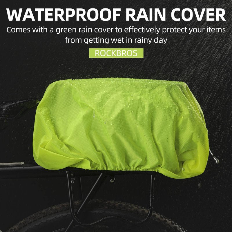 ROCKBROS Bike Rear Rack Bag Bike Trunk Bag Reflective Bicycle Rear Seat Saddle Bag Cycling Luggage Panniers with Shoulder Straps, Green Rain Cover