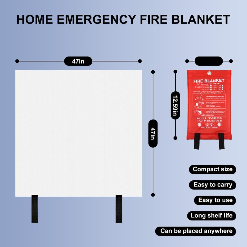 Vnmkp Home Emergency Fire Blankets 47“ x 47” Fiberglass Fire Blankets Essential Emergency Fire Blankets for Home and Kitchen 2 Packs