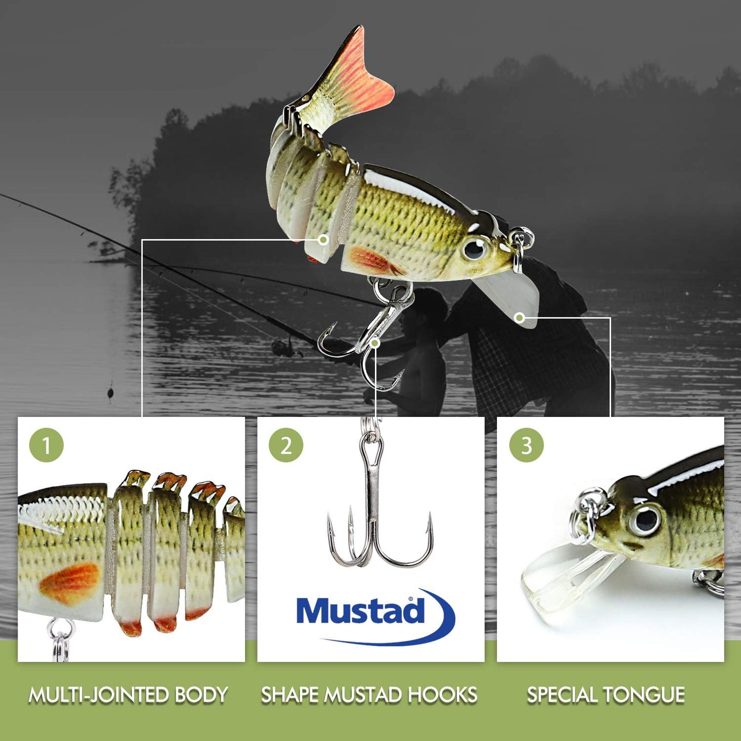 TRUSCEND Fishing Lures - Easy Catch Swimmax with BKK Hooks | Lifelike Wiggling Action for Bass, Trout & Walleye