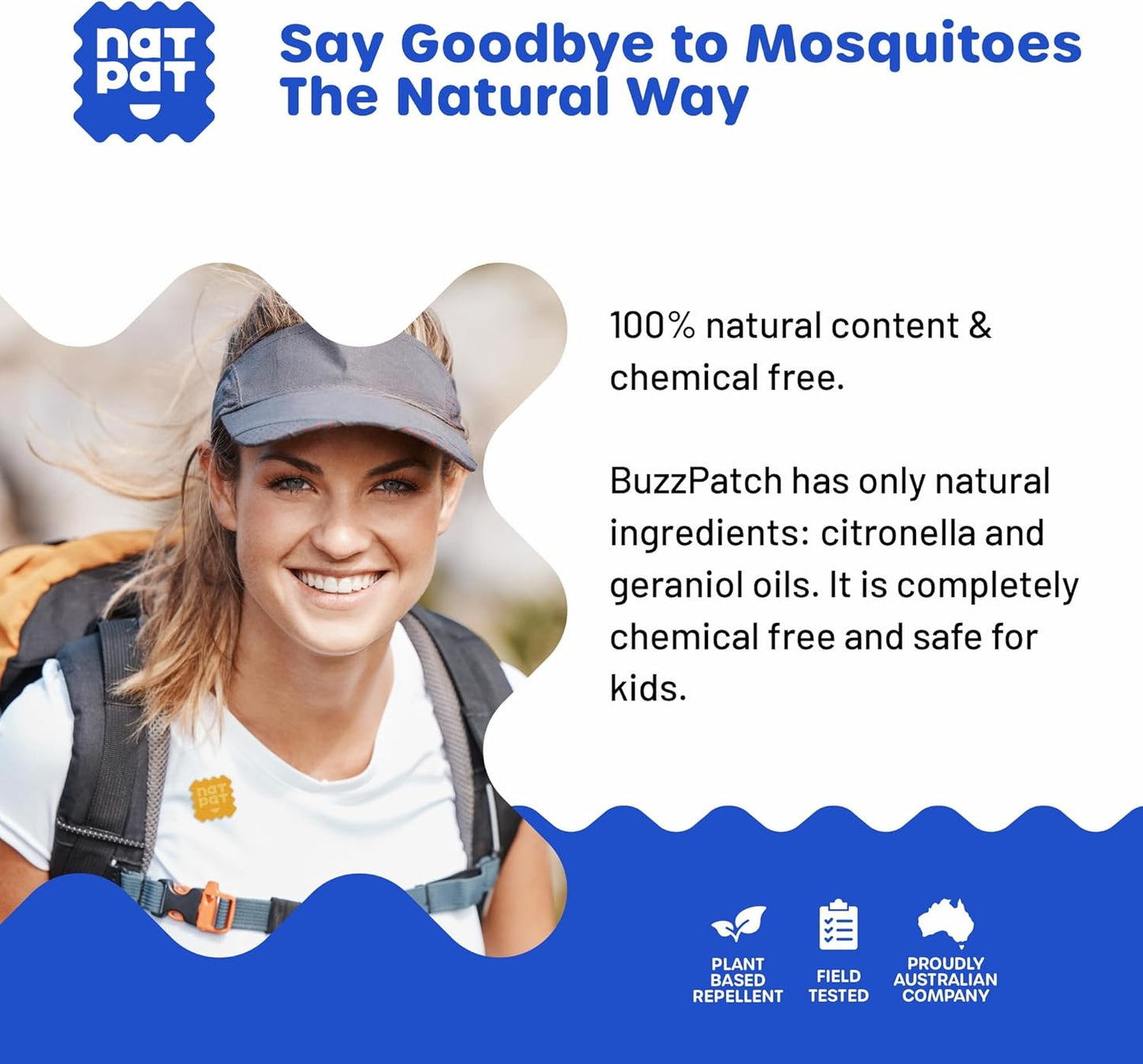 NATPAT BuzzPatch Mosquito Patches for Adults | Plant-Based, Non-Toxic Citronella Insect Relief (40 Pack)