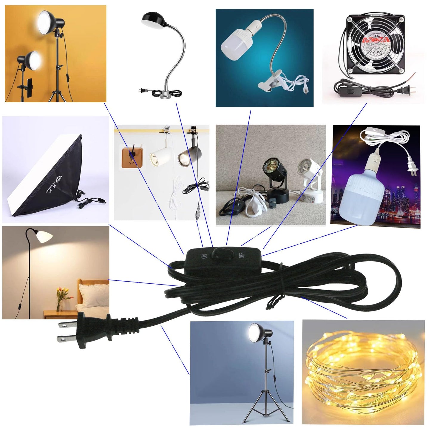 10 Feet Lamp Cord with Switch On Off, 18AWG 2 Prong Power Cord with 3A Switch,Pure Copper Wiring Tail Stripped (10FT1pcs)