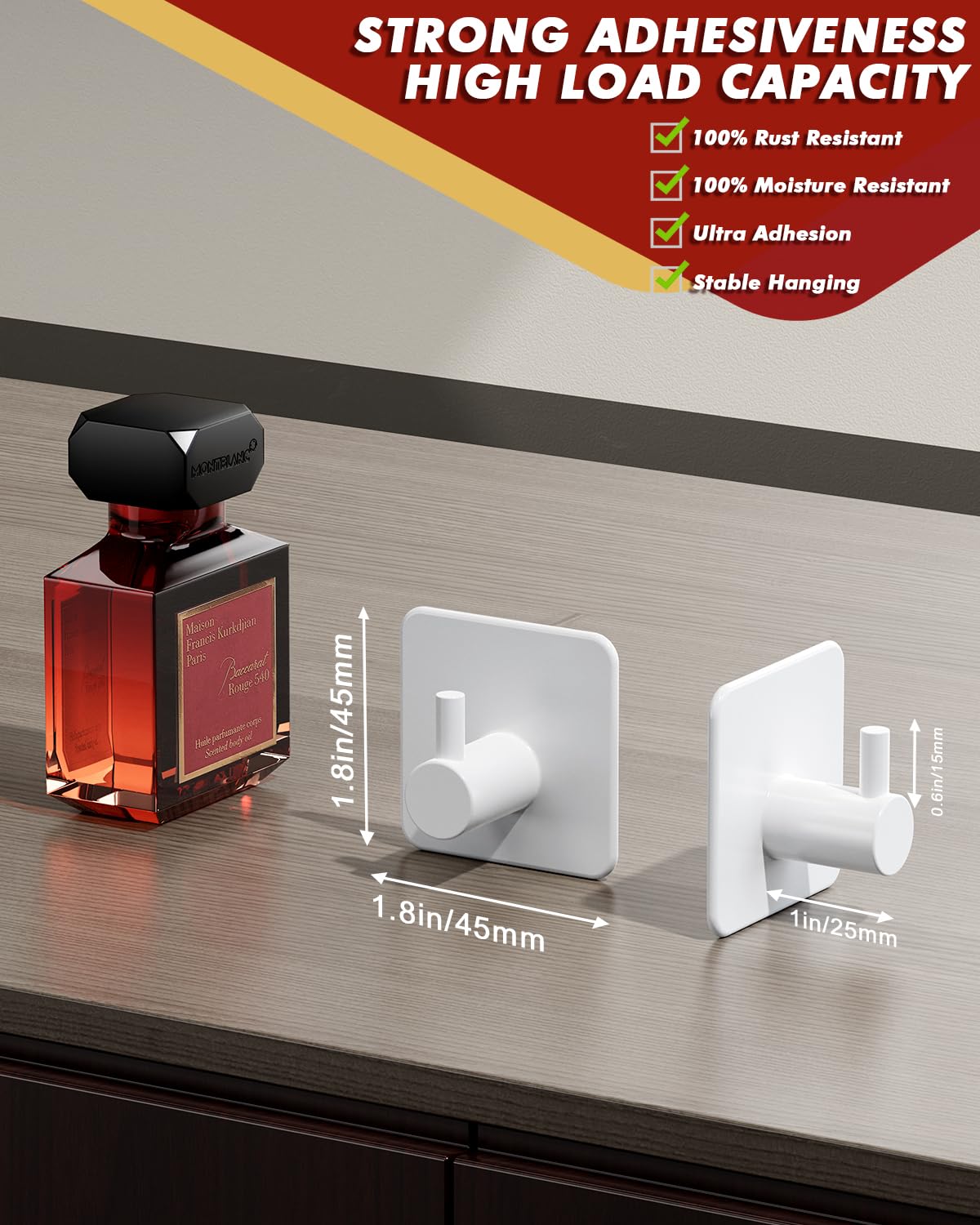 Adhesive Hooks Heavy Duty 30lb(Max) Wall Hooks, 5 Pack Self Adhesive Damage Free Towel Rack, Stainless Steel for Coat Robe, Waterproof Oilproof Rustproof for Bathroom Shower Kitchen Office