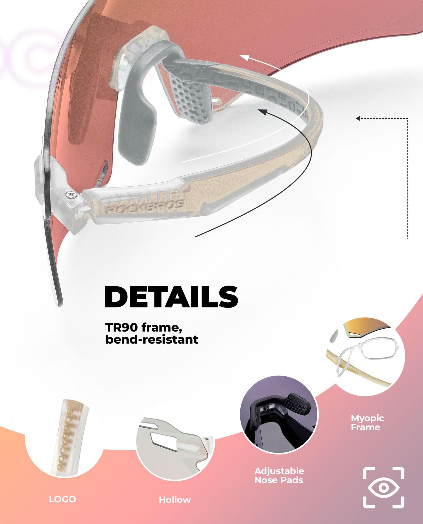 ROCKBROS Cycling Glasses Bike Photochromic Sunglasses for Men TR90 MTB Biking Sunglasses