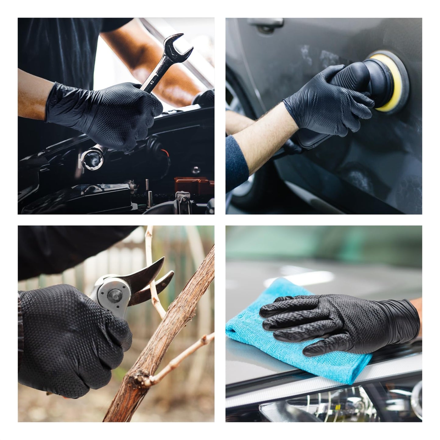 ANBOSON 10mil Nitrile-Gloves Disposable-Black Chemical-Resistant Rubber - Mechanic Gloves Heavy Duty, Latex Free, Diamond Grip (500, X-Large)