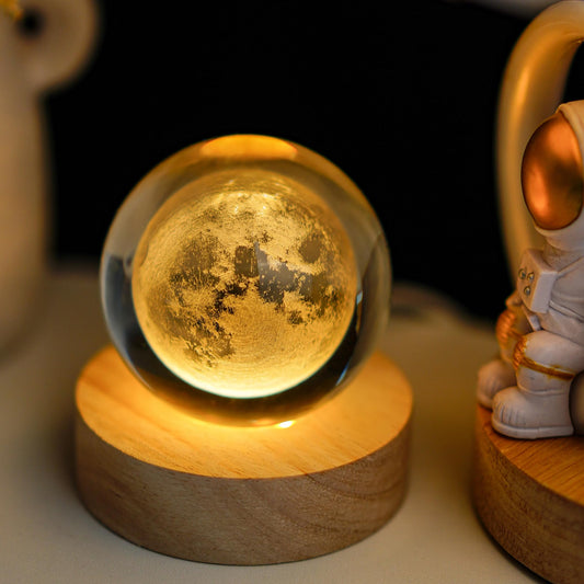 LOULIQIGIFT Crystal Moon Crystal Ball with Light Base Night Light 2.3Inches Glass Moon Globe Home Decor Gift for Women, Friends, Family