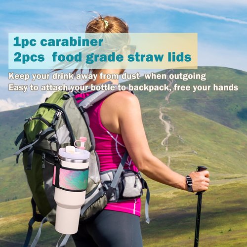 LUCKINEE Water Bottle Carrier Holder with Shoulder Strap Water Bottle Handle Strap Sling for Stanley 30&40oz Tumblers with 2pc Straw Covers Toppers for Stanley Cup Accessories (Colorful Print)