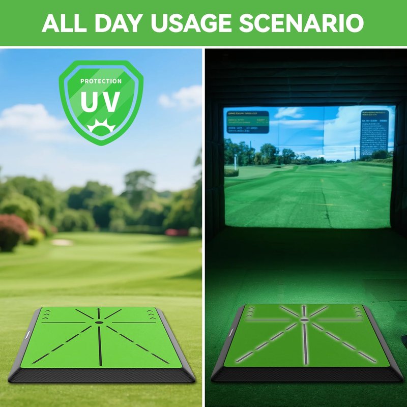 Pro Golf Practice Mat for Indoor/Outdoor - Non-Slip Turf Mat with Alignment Guide & Swing Path Training | Golf Training Aid for Men, Dad, Husband | Ideal Golf Gifts for Players