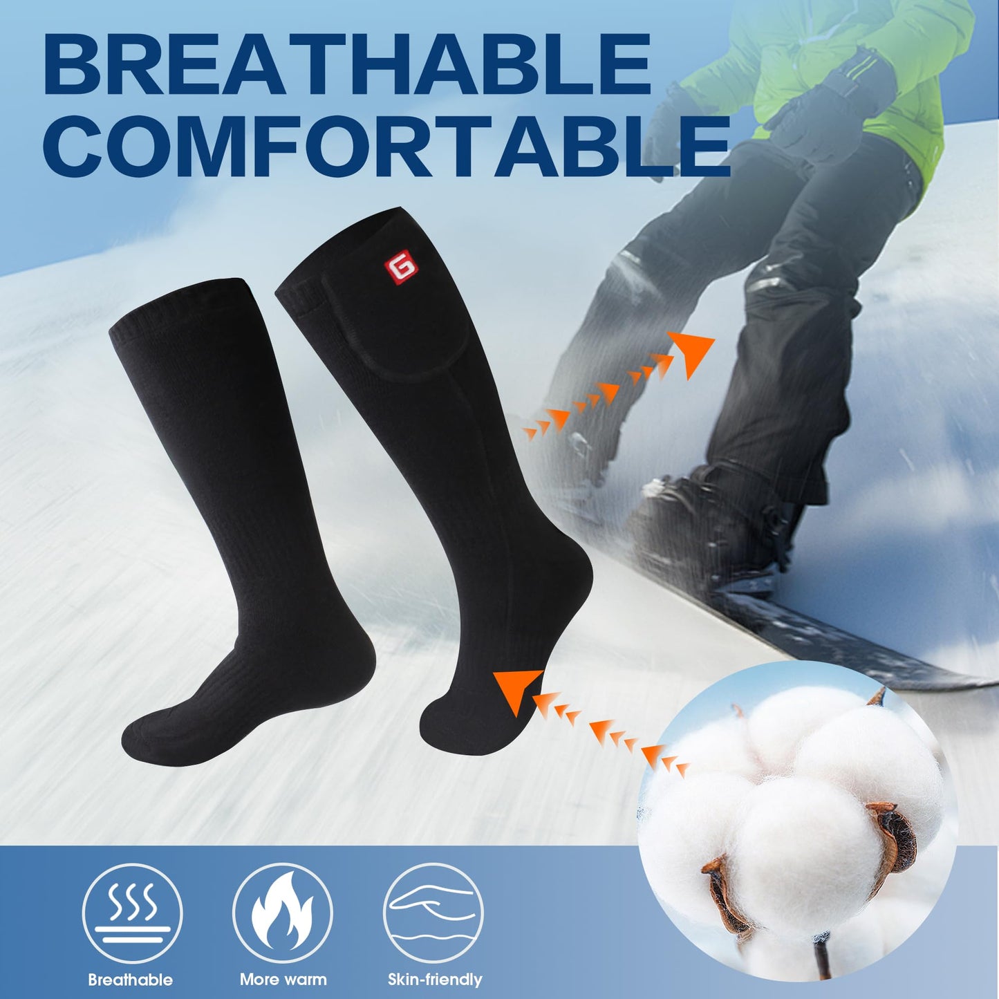 Heated Socks for Teenagers Youth, 4000mAh Battery Heated Socks, Rechargeable Electric Foot Warmers, Machine Washable, Thermal Socks for Cold Weather, Skiing, Hiking, Camping, Fishing, Cycling