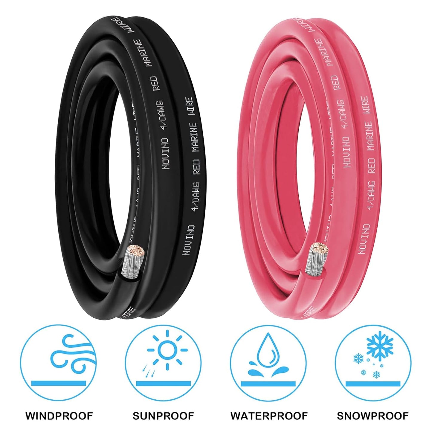 **4/0 Gauge Marine Wire - Tinned Copper Electrical Cable for Boats & Automotive | 5FT Red & Black**