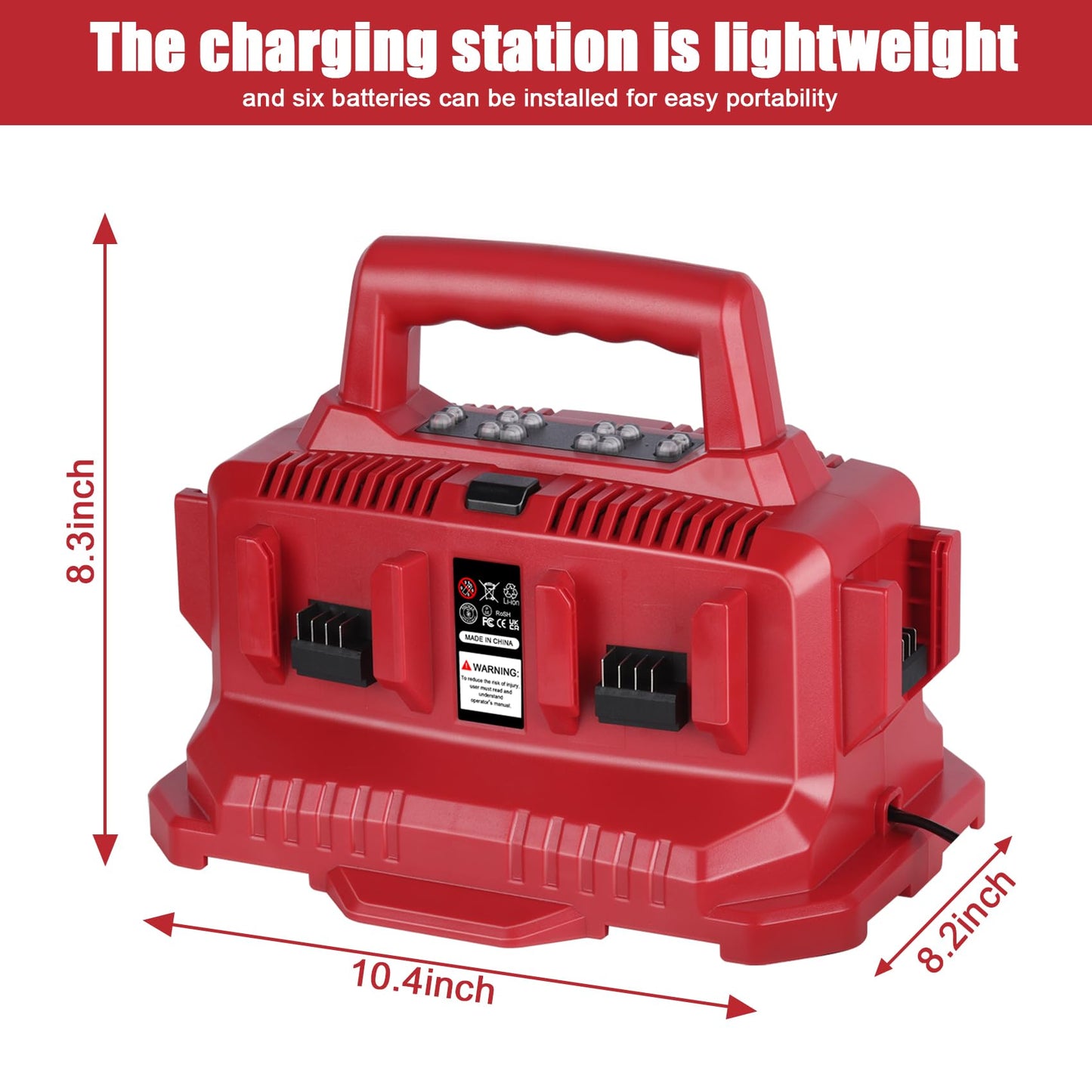 KUNLUN 6 Port Charger Replace for Milwaukee Charger Station 48-59-1806, Compatible for Milwaukee 18V M18 Battery, with LED Indicator Charge Choose Button Wall-Hole (Sequential Charging)