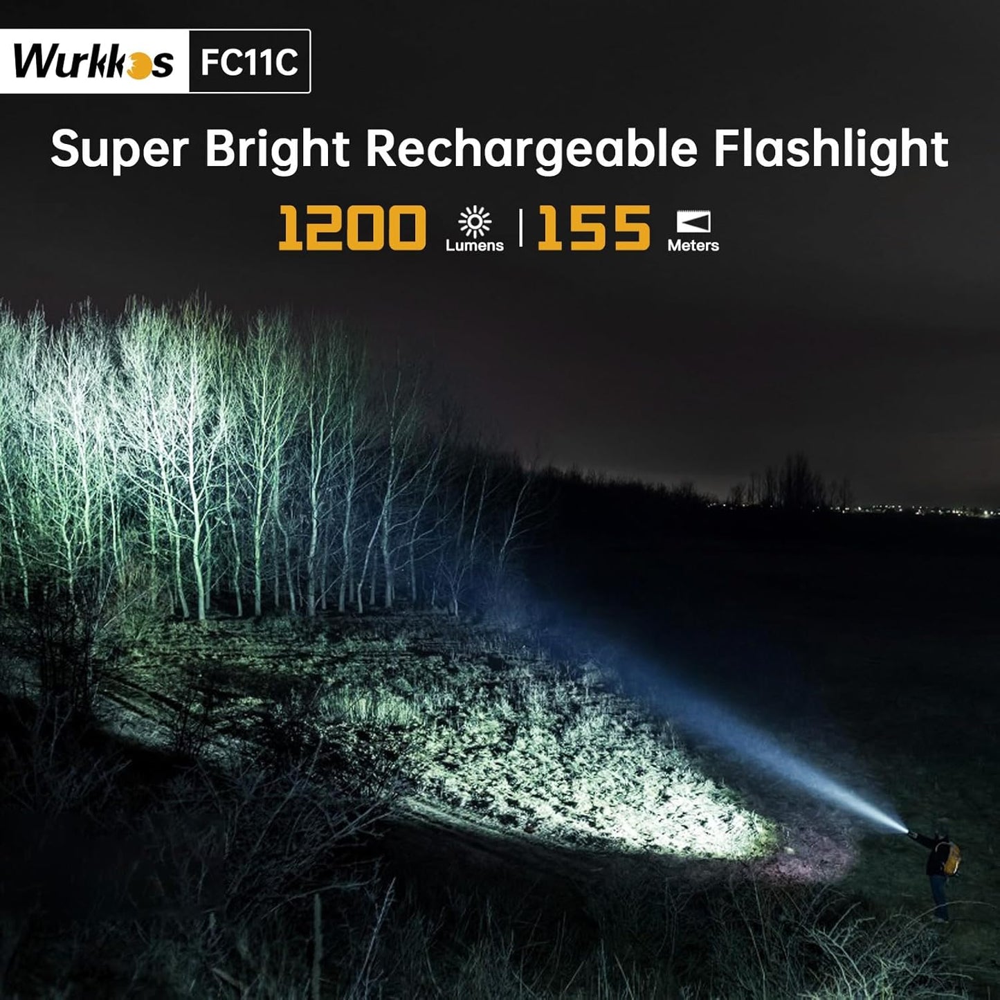 Wurkkos FC11C LED Flashlight - Rechargeable EDC Light with 1200 Lumen, IP68 Waterproof, 155M Beam - Green 5000K