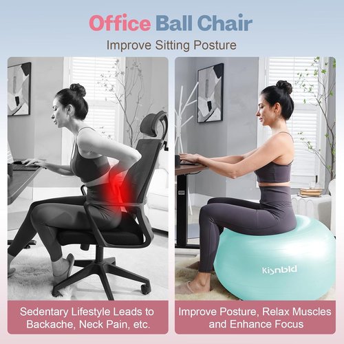 Kisnbld Exercise Ball - Extra Thick Anti-Burst Yoga & Stability Ball | 4 Sizes with Foot Pump for Home & Gym