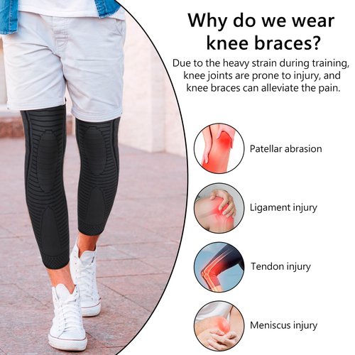 Ruilaibao Full Leg Compression Sleeves 2 Pack anti Sliping Ventilation Long Knee Support with Wraps for Men and Women Long Knee Compression Sleeve for ACJ, PCL, Meniscus Tear, Arthritis (L, Black)