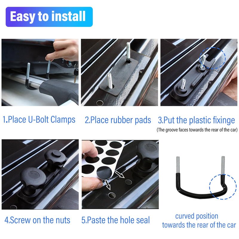 Bledtax 4 PCS Roof Box U-Bolt Clamps Universal Stainless Steel Inner Width 85mm/3.35in Rooftop Cargo Carrier Rack Bolts with 8 Lock Nuts, 2 Strap Car Van Mounting Fitting Kit