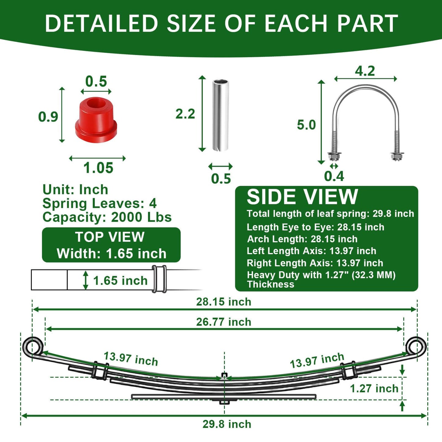 Cartalia Upgraded Heavy Duty Rear 4-Leaf Springs Kit for Club Car DS 1981-Up Gas & Electric Golf Cart Suspension with Bushings Sleeves U-Bolts Replace OEM 102006501 1014675 Fixes Sagging Load Capacity
