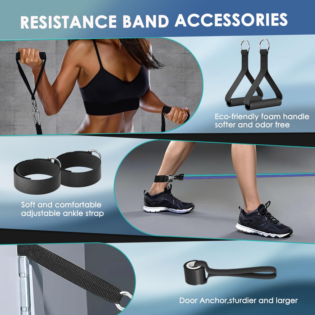 WHATAFIT Resistance Bands, Exercise Bands with Handles, Workout Bands for Working Out, Fitness Bands Set for Home Gym Full Body Strength Training, Muscle Tone, Yoga & Stretching