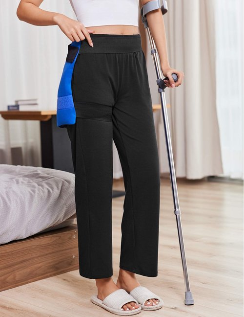 Deyeek Post Surgery Tear Away Pants Women 2 Side Snaps Wide Leg Sweatpants Adaptive Pants for Hip Surgery Recovery Women Black