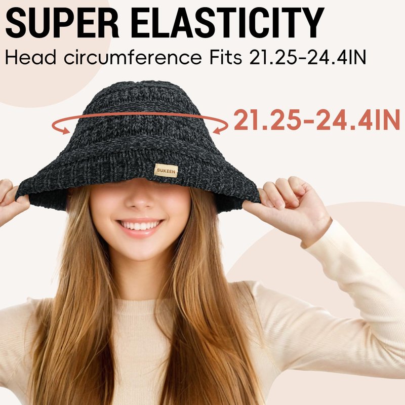 Sukeen Knit Beanie Hat for Women Thick Fleece Lined Winter Hat Warm Skull Cap Fashionable Knit Cap for Outdoor Black