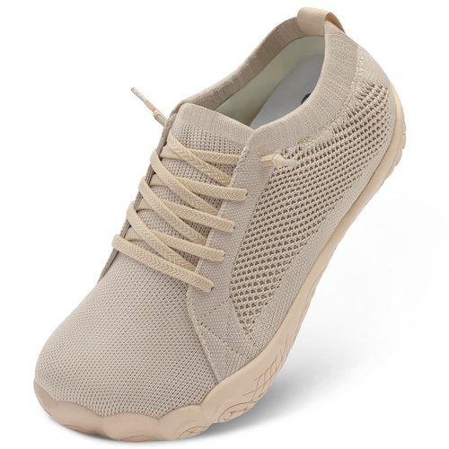 LeIsfIt Walking Shoes for Women Slip on Barefoot Shoes Wide Minimalist Trail Running Sneakers Non-Slip Breathable Hiking Footwear Taupe Size 8.5