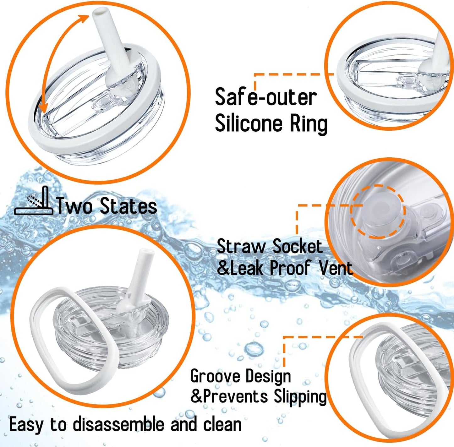 Stanley 40oz Cup Lid - Leak Proof Flip Straw Design | BPA Free White & Black Set for H2.0 Tumbler