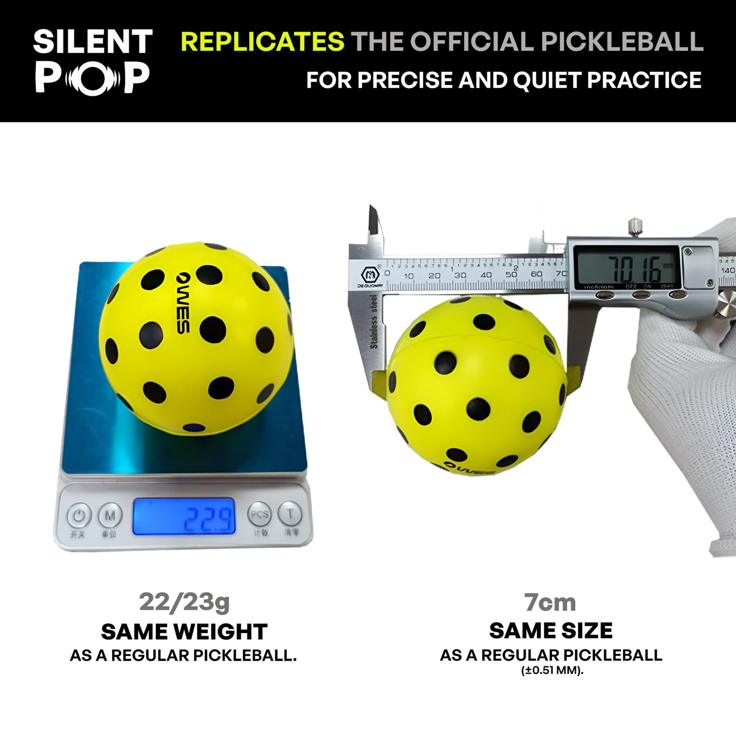 WES Silent Pickleball Balls - Foam & Soft Pickleball Practice Balls with Exact Real Ball Bounce - Quiet Pickleball Balls for Indoor Use