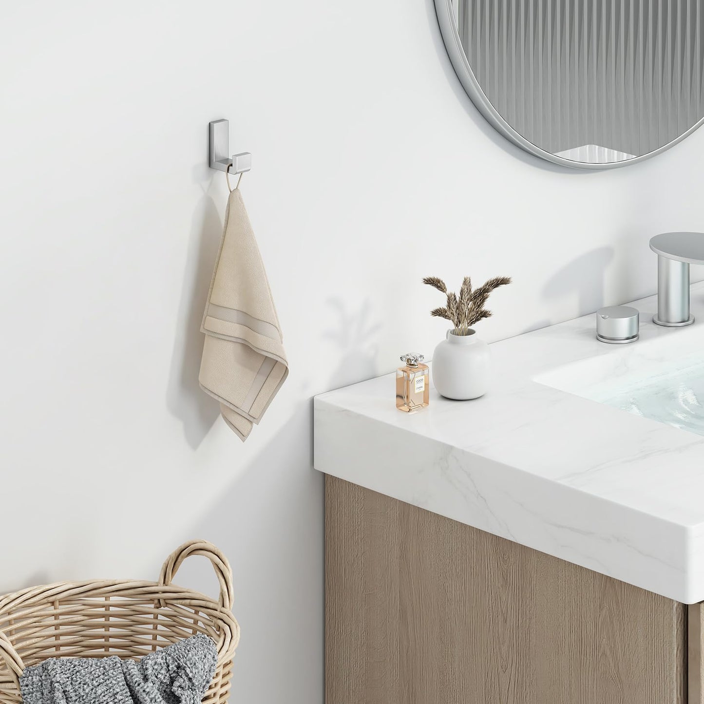 Angle Simple Towel Hook for Bathroom, SUS 304 Stainless Steel Shower Robe Coat Hook for Wall, Brushed Nickel