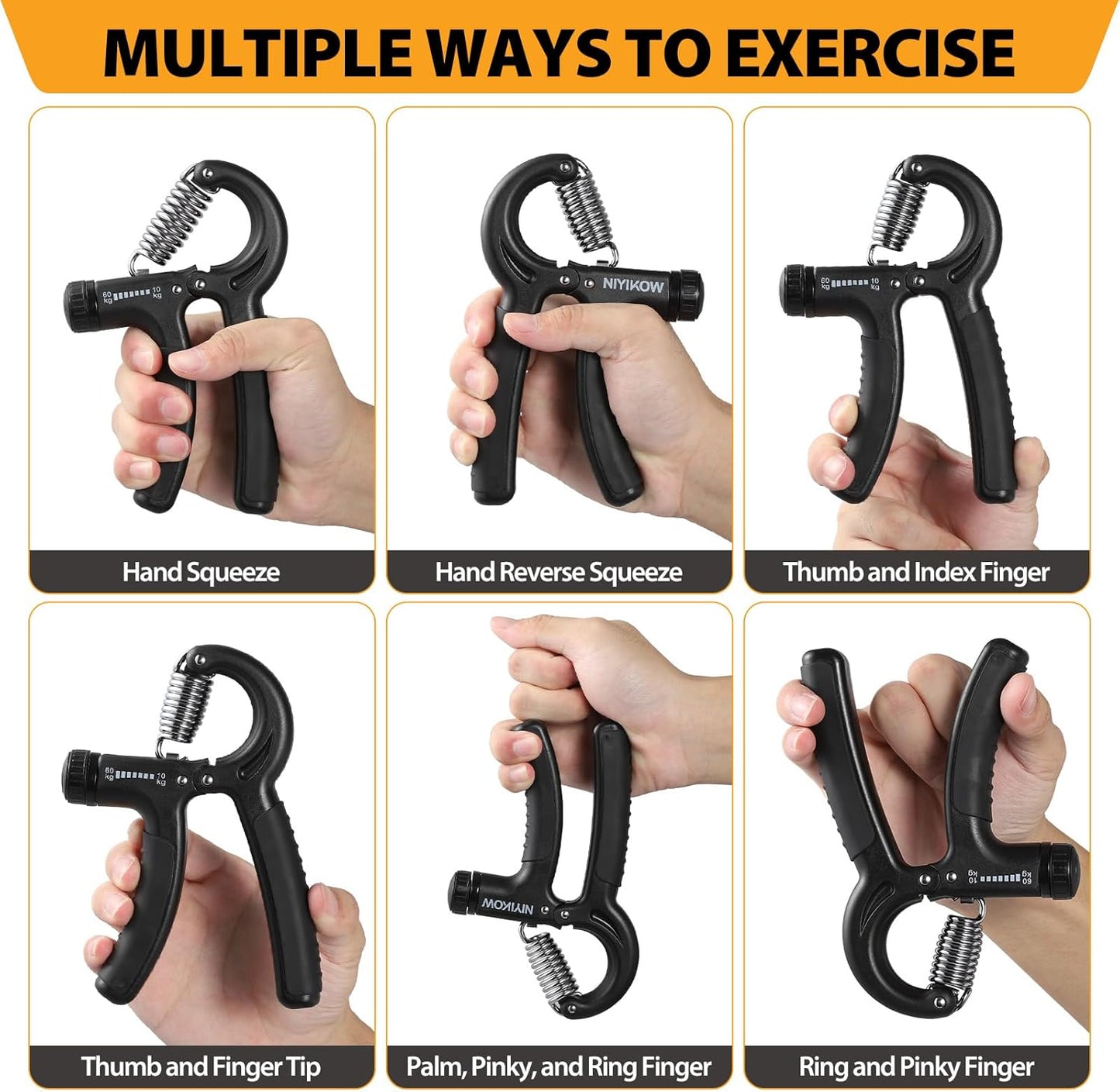 NIYIKOW Grip Strength Trainer - Adjustable Resistance Hand Grip Strengthener (22-132Lbs) for Musicians & Athletes