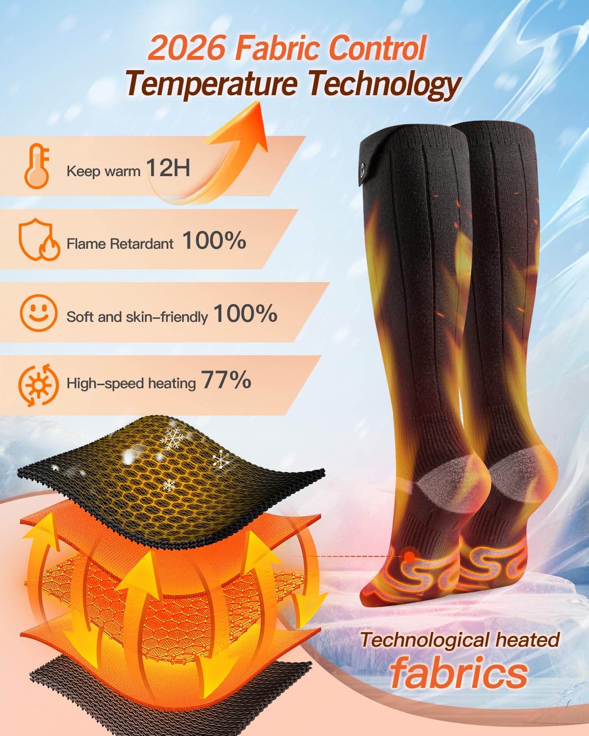 Bopoid 2026 Upgraded Heated Socks, 5000mAh*2 Battery Rechargeable Heated Socks for Men Women, 3 Heating Levels with 360°Heating Electric Socks, Valentine’s Day Gift for Ski Hunting Hiking