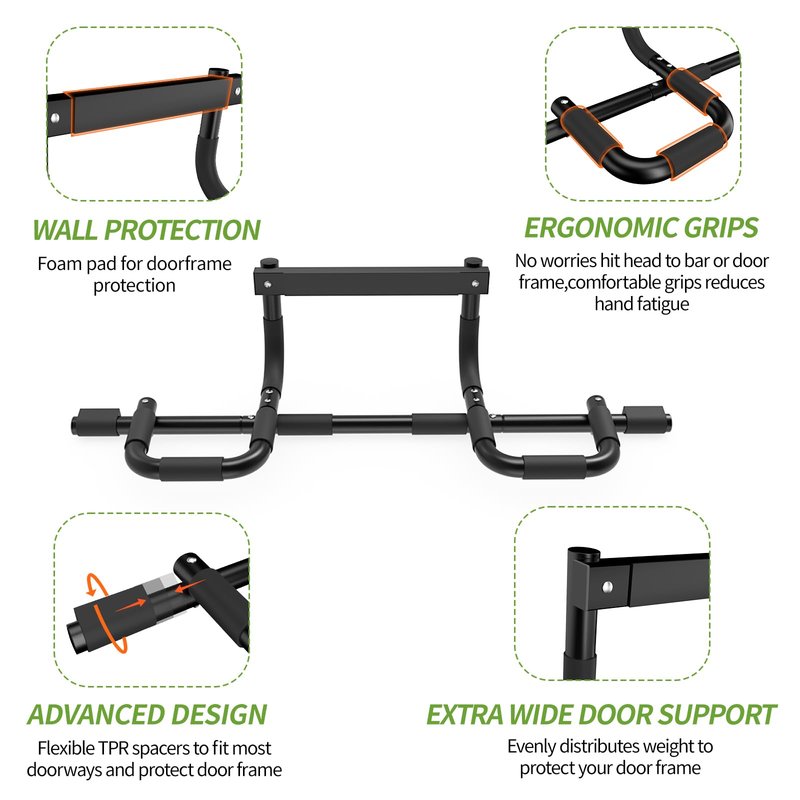 NOWAKE New Version Multi-Grip Pull up bar For Doorway,330lbs Heavy Duty 47.3 Inch Extra Width Portable Functional Ergonomic Design Door Frame Pull Up Bar With USA Patent For Home Gym Exercise