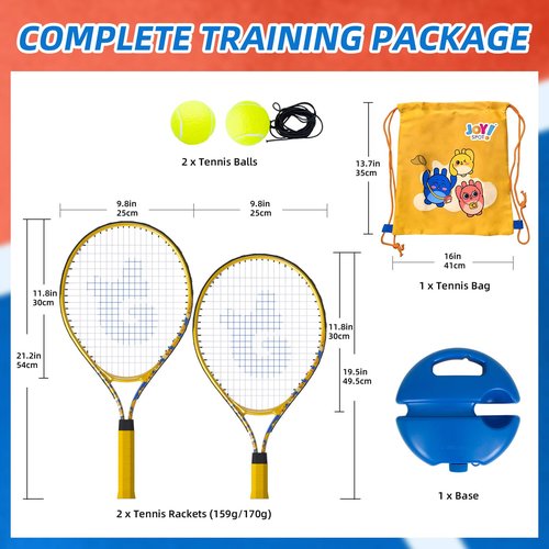 Kids Tennis Rackets 2 Pack with Tennis Trainer Rebound Balls, Size 19" & 21" Tennis Training Equipment for Parent-Child Activities, Portable Beginners Junior Youth Practice Kit for Boy Girl