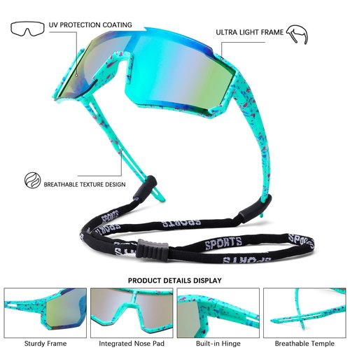 DYSAKER Youth Baseball Sunglasses for Boys Girls Age 4-12, Softball Cycling Sunglasses for Kids with Strap UV Sports Goggles