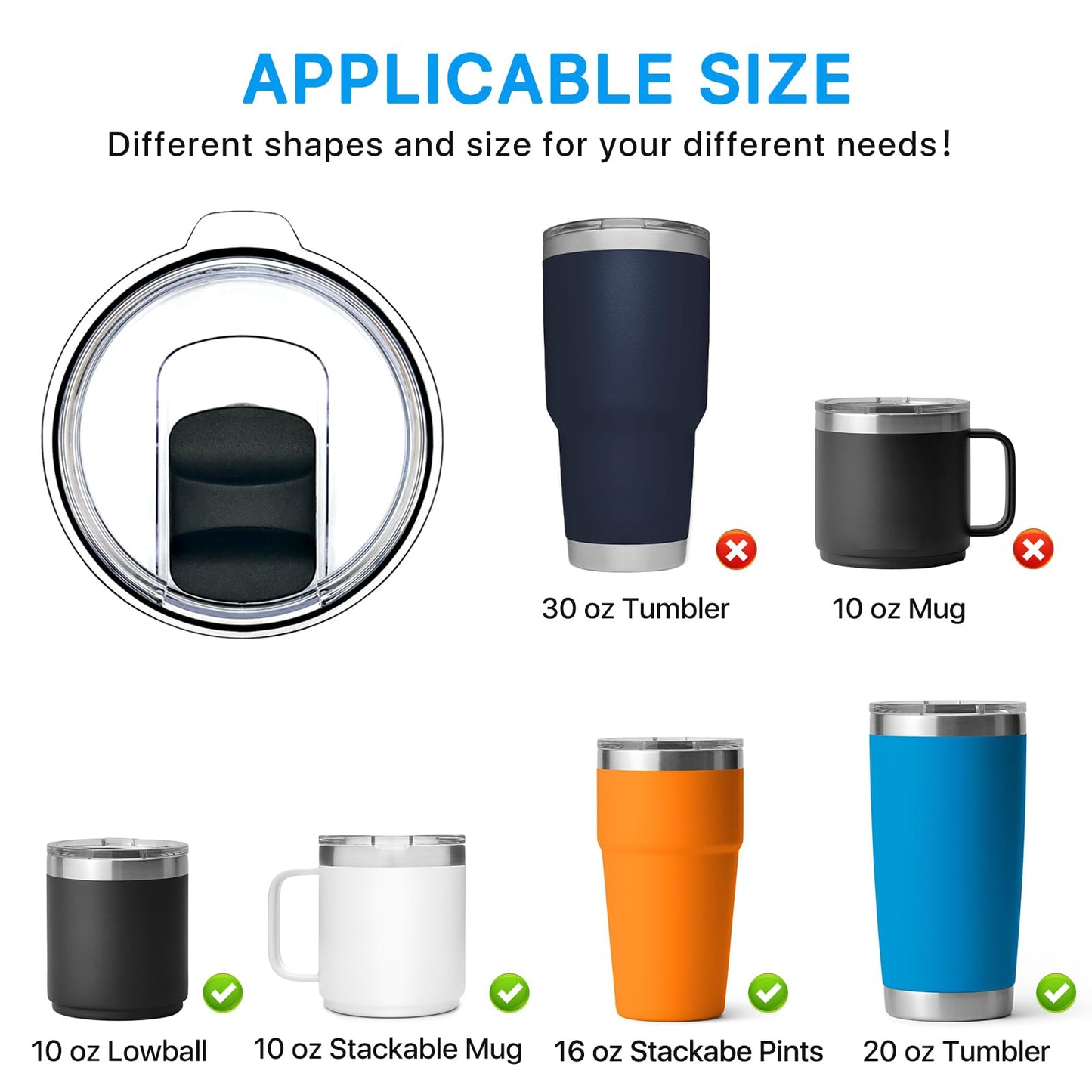 4 Pack 20 oz Replacement Lids Compatible with YETI 20 oz Tumbler, 10/24 oz Mug & 10 oz Lowball，Spill Proof Cup Lids with 4 Magnetic Slider Replacement, BPA Free, Travel Ready