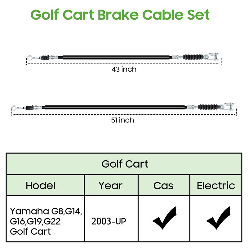 10L0L Golf Cart Brake Cable Set Compatible with for Yamaha G8 G14 G16 G19 G20 G22 Gas and Electric Golf Carts (Passenger Side #JF2-F6351-10 & Driver Side #JF2-F6341-00)