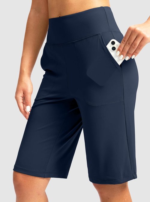 G Gradual Women's Bermuda Shorts - High Waisted, Knee Length with Pockets | Casual Stretch Design