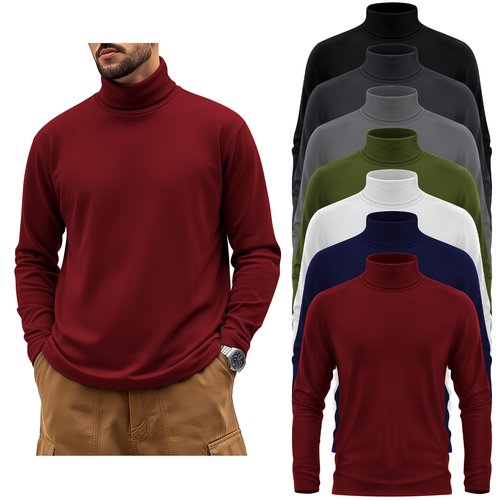 August Alley 7 Pack Mens Big and Tall Turtleneck Shirts Long Sleeve Crewneck Top Plus Size Loose Fit Shirt(Black, White, Light Gray, Navy Blue, Wine Red, Dark Gray, Army Green,X-Large)