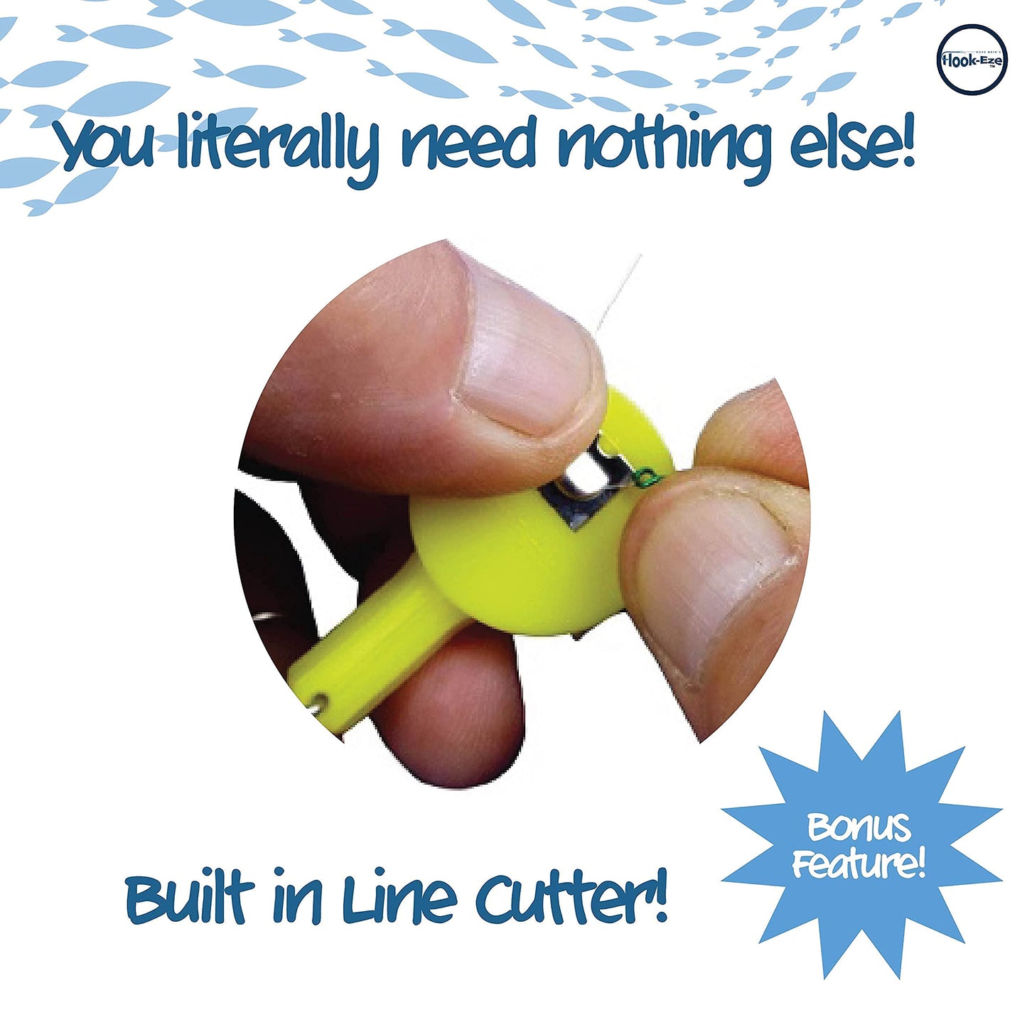 HOOK-EZE Quick Fishing Knot Tying Tool (Pack of 3), Standard Size - Easy Tying Fishing Hooks Cover - Line Cutter - Ideal for Saltwater & Freshwater Fishing - Blue, Green & Yellow