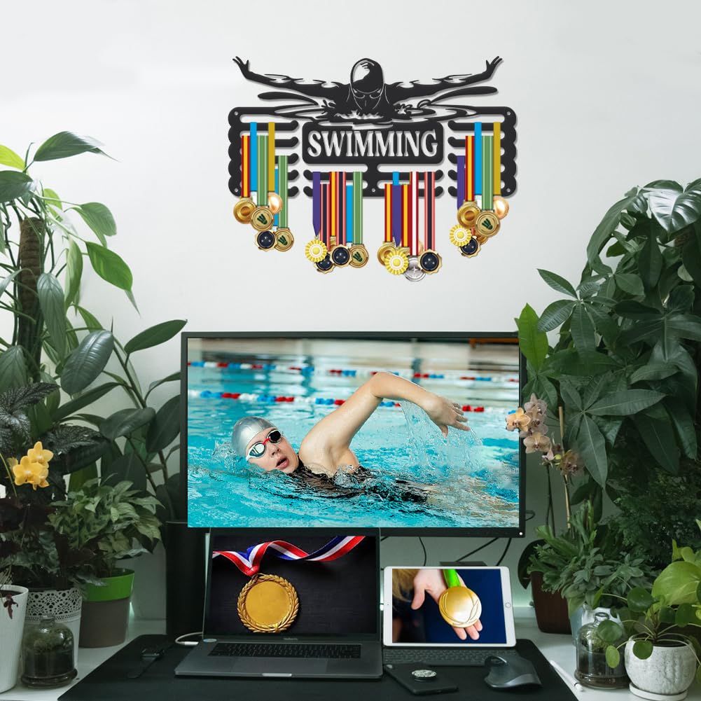 SUPERDANT Swimming Medal Hanger Swim Medal Holder Personalised Medal Rack for Swimmer Upgraded Large Capacity Medal Hangers Metal Medal Display for Boy Son Grandson Gifts