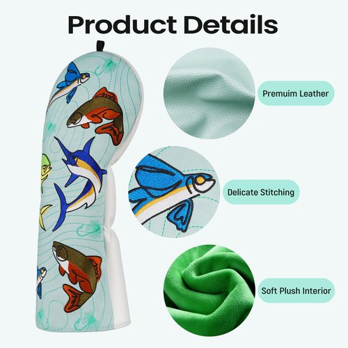 Craftsman Golf Salmon Fish Golf Driver Headcover Funny Driver Head Cover Fly Fishing Design PU Leather Fits 460cc Club Heads