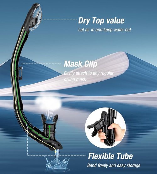 Aegend Diving Dry Snorkel - Top Dry Valve Snorkeling Gear for Adults & Youth | Ideal for Freediving & Scuba Diving